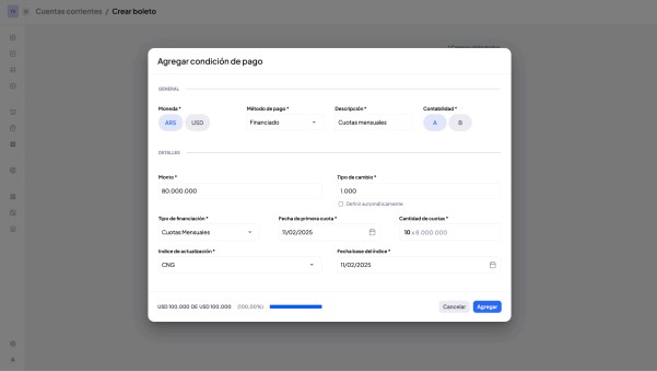 Vista detallada de cuenta corriente